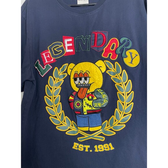 Smoke Rise Legendary Graphic T-Shirt Navy Bear Patch Embroidered Tee Size L - Picture 2 of 5